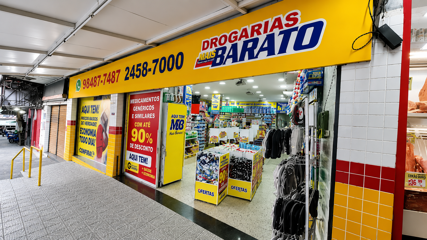 Fachada da Drogaria Mais Barato em Guadalupe, Rio de Janeiro